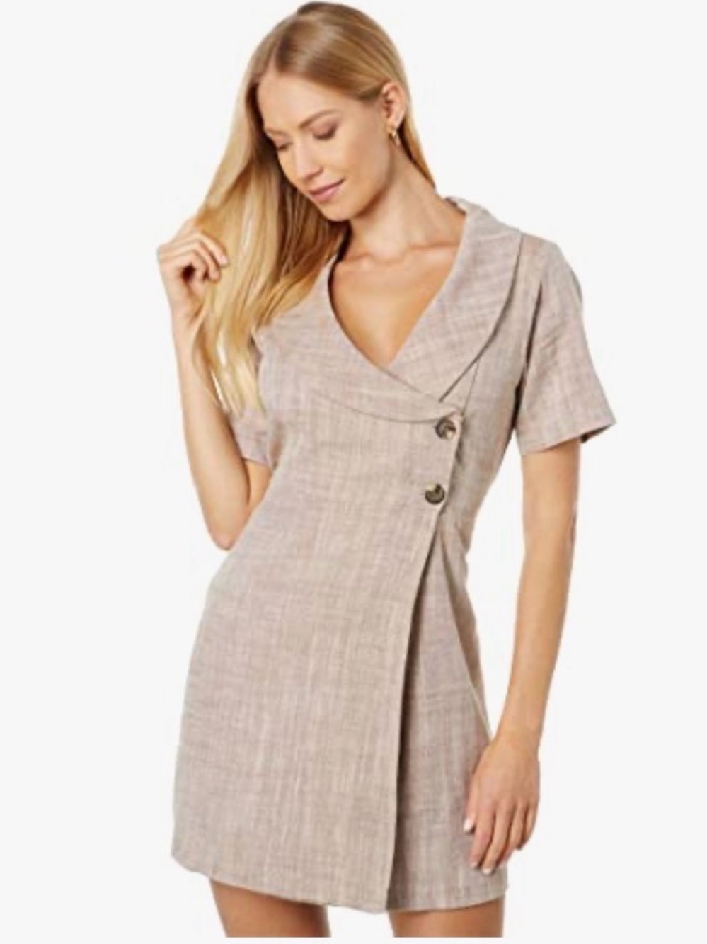 NWT Lost + Wander Neutral Taupe Short-Sleeve Wrap Dress mini - Picture 3 of 4